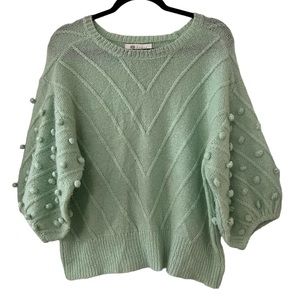 Fever Mint Green Crew Neck Short Puffy Sleeve Sweater